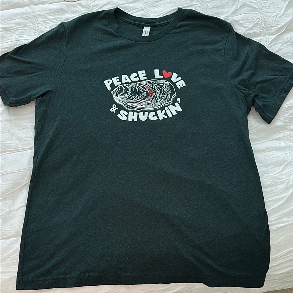 Bella Canvas Deep Hunter Green Tee - Peace Love & Shuckin'